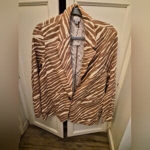 Zebra-Print Women’s Blazer Jacket - Brown/Cream